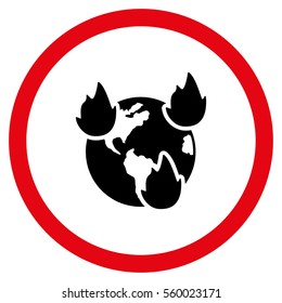 Earth Disasters vector bicolor rounded icon. Image style is a flat icon symbol inside a circle, intensive red and black colors, white background.