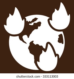 Earth Disasters vector icon. Style is flat symbol, white color, rounded angles, brown background.