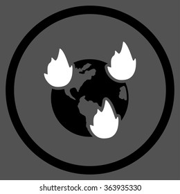 Earth Disasters vector icon. Style is bicolor flat circled symbol, black and white colors, rounded angles, gray background.