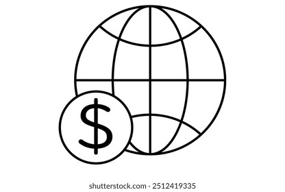 Earth and dollar coins, business icons for targets, goal attainment, and goals, Vector Illustration