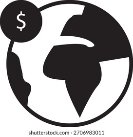 Tierra con símbolo de dólar Surtido de billetes de moneda global dispuestos juntos que representan las finanzas internacionales.