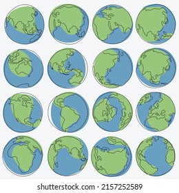 Dibujo de mano libre en línea continua de garabatos de la Tierra. Ilustración vectorial.