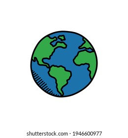 Earth doodle icon, vector illustration