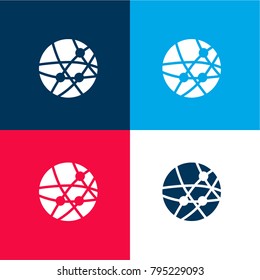 Earth with dots and lines of connections of business four color material and minimal icon logo set in red and blue