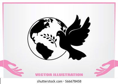 Earth, dove, olive branch icons vector illustration