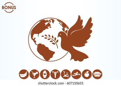 Earth, dove, olive branch icons vector illustration eps10.