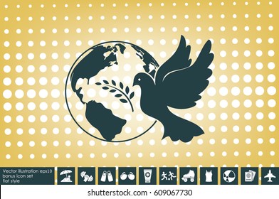 Earth, dove, olive branch icons vector illustration eps10.