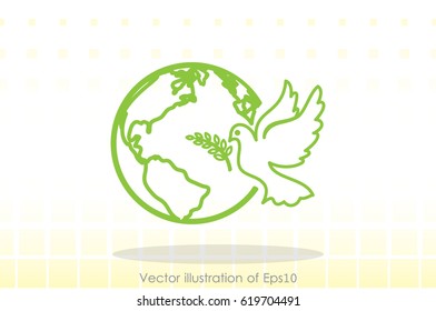 Earth, dove, olive branch icons vector illustration eps10.