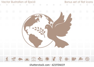 Earth, dove, olive branch icons vector illustration eps10.