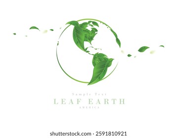 Earth drawn with green leaves | World map (America) | Ecology art series