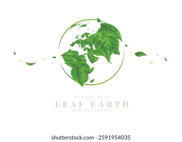 Earth drawn with green leaves | World map (Europe, Africa, Middle East) | Ecology art series