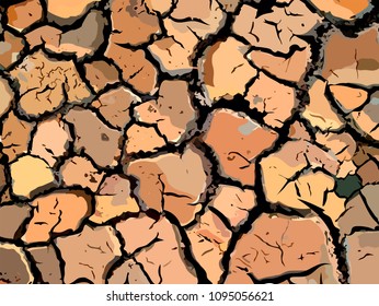 Earth, dried mud, texture, cracks in the soil, vector image