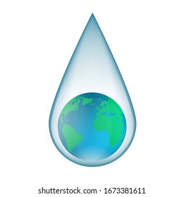Earth in a drop of water. Concept of environmental protection. A symbol of nature 's vulnerability.