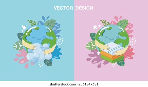 earth eco natural nature water leaf flower cute cartoon global warming art design template vector element decoration abstract editable banner cover pattern concept illustration