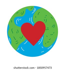 Earth, ecology and environmental protection, Earth Day April 22, vector illustration of planets with hearts isolated on a white background.