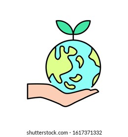 Earth, ecology, global, hands, planet, save icon. Can also be used for ecology. Suitable for use on web apps, mobile apps and print media.