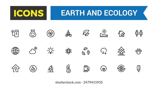Earth and Ecology icon set. Outline icons pack. Editable vector icon and illustration.