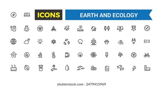 Earth and Ecology icon set. Outline icons pack. Editable vector icon and illustration.