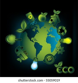 Earth with ecology icons, vector