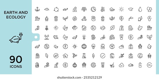 Earth and ecology line web icon set. Contains related to sustainability, eco-friendly, recycling, wind power, and more. Thin linear style icons pack. Vector illustration.