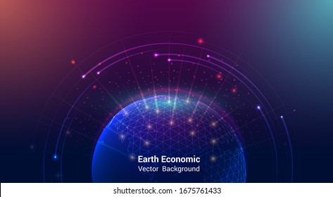 Earth Economic On Stock Market Graph - Global Economy Concept Economic Growth Graph Chart. Vector Illustration.