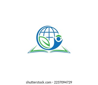Earth Education Leaf And Human Life Combination Logo Icon Design Concept Vector Template.