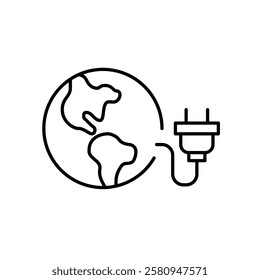 Earth and electric plug. Smart energy for sustainable future. Clean power. Pixel perfect vector icon
