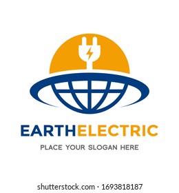 Earth electric vector logo template. This design use plug and thunder symbol. 