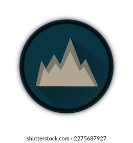Earth element sign on dark green background, round shape icon with mountains inside. Vector illustration
