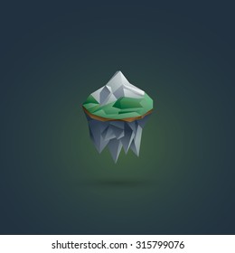 Earth element symbol. Polygonal floating island. 3d low poly design. Eps10 vector illustration.