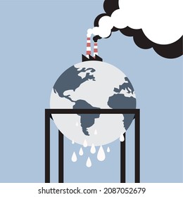 Earth emitting greenhouse gases from factories. Concept for global warming