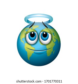 Earth emoji - angel emoticon - isolated vector illustration