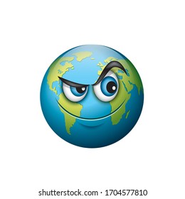 Earth emoji - curious emoticon - isolated vector illustration