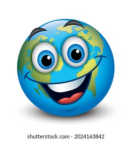 Earth emoji - happy emoticon - isolated vector illustration