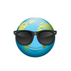 Earth Emoji - Happy Emoticon Wearing Sunglasses - Isolated Vector Illustration