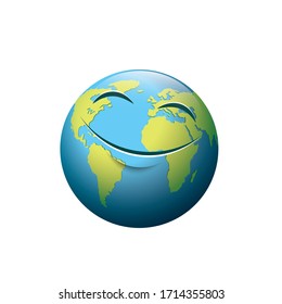 Earth Emoji Laugh - Happy Emoticon - Isolated Vector Illustration