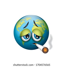 Earth emoticon - smoking cigarette emoji - isolated vector illustration