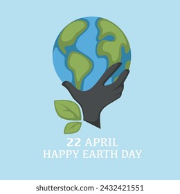 Earth encircled by a laurel wreath, vector illustration, blue background, for Earth Day, representing honor and commitment to eco-preservation.