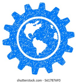 Earth Engineering grainy textured icon for overlay watermark stamps. Flat symbol with dust texture. Dotted vector blue ink rubber seal stamp with grunge design on a white background.