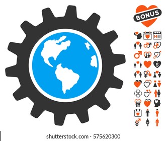 Earth Engineering icon with bonus decorative pictograph collection. Vector illustration style is flat iconic elements for web design, app user interfaces.