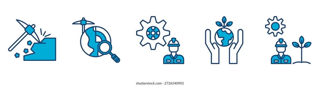 colección de conjunto de iconos de ingeniería terrestre, para concepto de investigación ambiental con iconos de minería, geología, ingeniero nuclear, ingeniero agrícola, ambiental. simple ilustración azul de Vector.