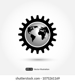 Earth Engineering vector icon. Style is flat circled symbol, white color, rounded angles, white background.
