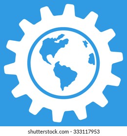 Earth Engineering vector icon. Style is flat symbol, white color, rounded angles, blue background.