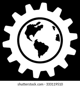 Earth Engineering vector icon. Style is flat symbol, white color, rounded angles, black background.