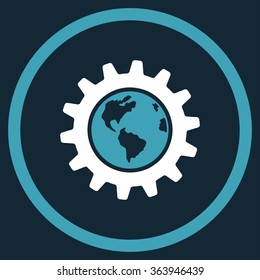 Earth Engineering vector icon. Style is bicolor flat circled symbol, blue and white colors, rounded angles, dark blue background.