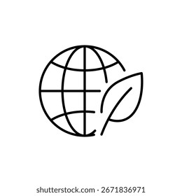 Icono de la Tierra y el medio ambiente. Estilo de contorno simple. Impacto, ambiental, globo, sostenible, hoja, mundo, planeta, verde, concepto de ecología. Símbolo de línea delgada. Diseño aislado de Vector