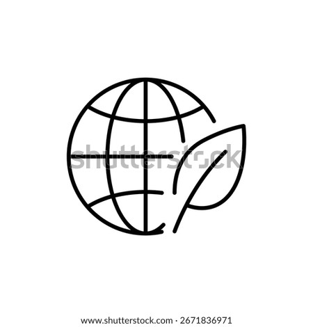Earth and environment icon. Simple outline style. Impact, environmental, globe, sustainable, leaf, world, planet, green, ecology concept. Thin line symbol. Vector isolated design