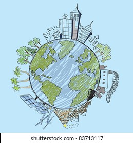 earth and environment on blue