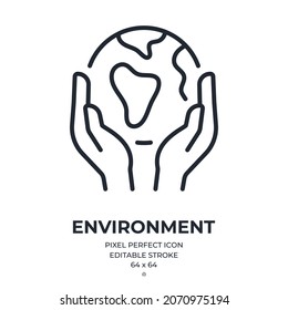 Earth And Environment Protection Concept Editable Stroke Outline Icon Isolated On White Background Flat Vector Illustration. Pixel Perfect. 64 X 64.