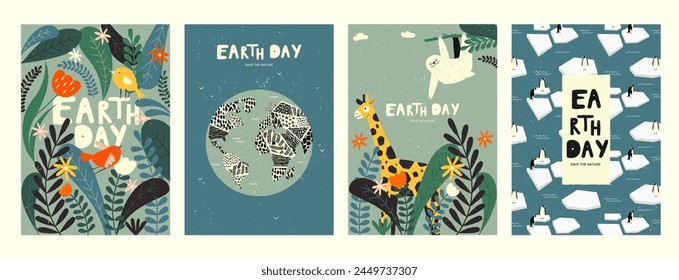 Earth environmental banner. Global warming concept, save earth planet with recycle logo and hands, ecology and nature protection. Vector illustration. Caring about nature, flora and fauna